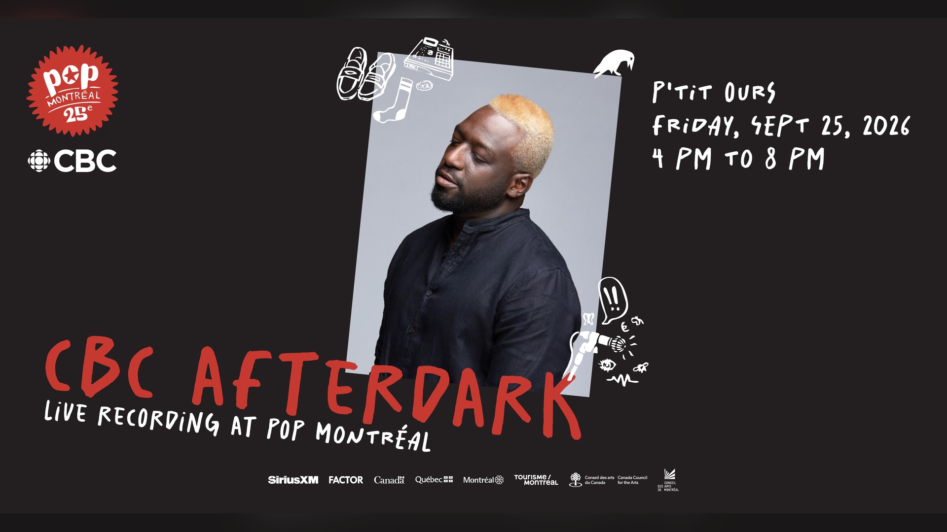 Affiche de CBC Afterdark – Live recording at POP Montréal au P’tit Ours à Montréal, le 25 septembre 2026