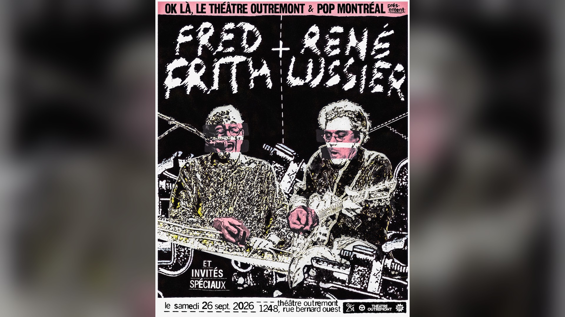 Affiche de Fred Frith + René Lussier + Erika Angell au Théâtre Outremont à Montréal, le 26 septembre 2026