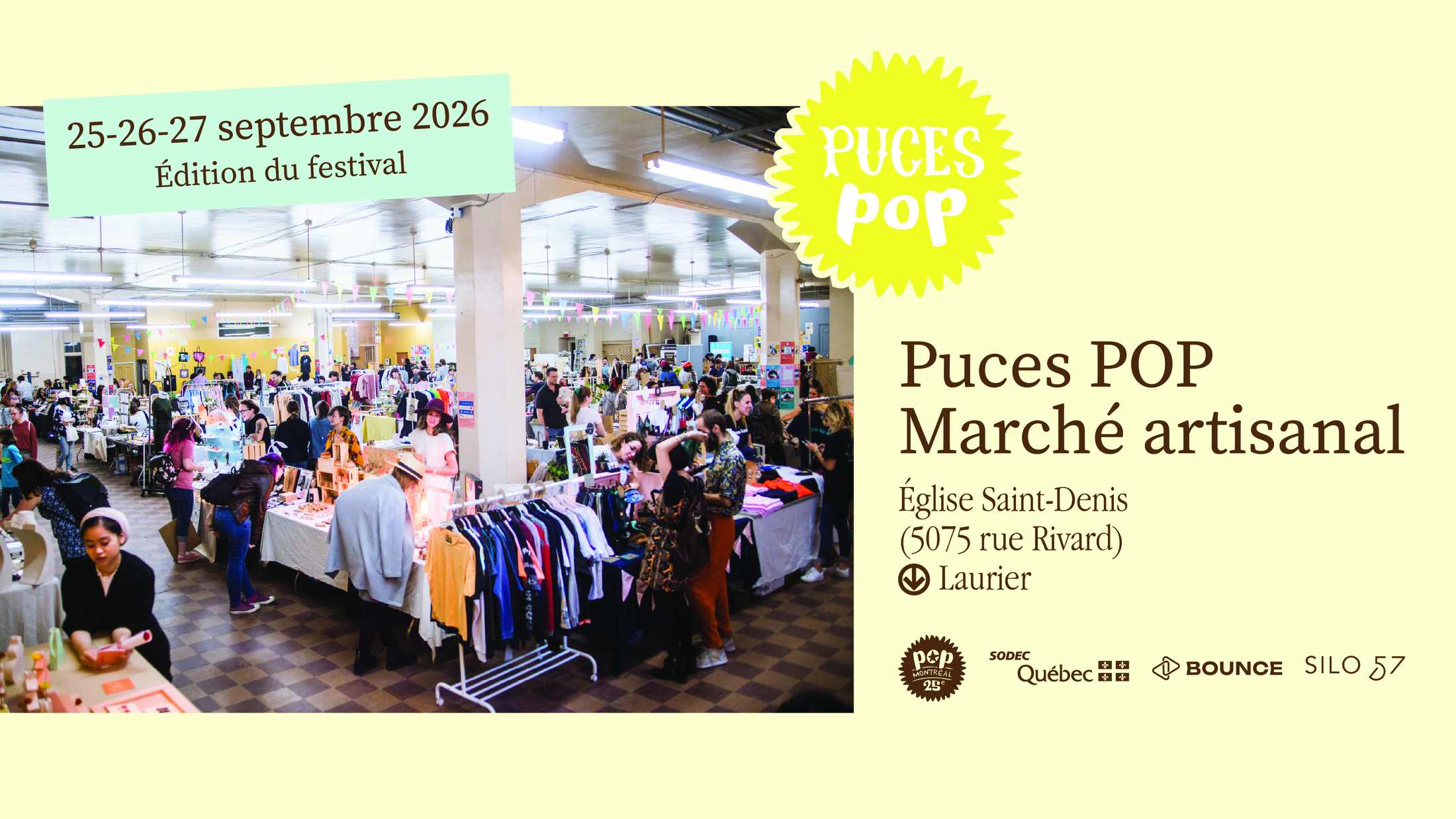 Affiche de Puces POP Artisanal Market au Église Saint-Denis à Montréal, le 27 septembre 2026