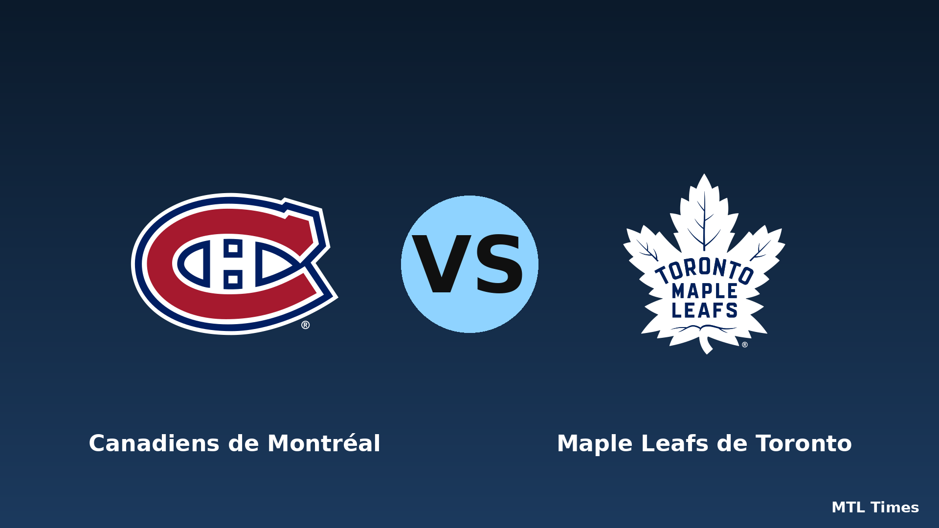 Generated matchup graphic: Canadiens de Montréal c. Toronto Maple Leafs -- KAIRO editorial composite, not official event photography