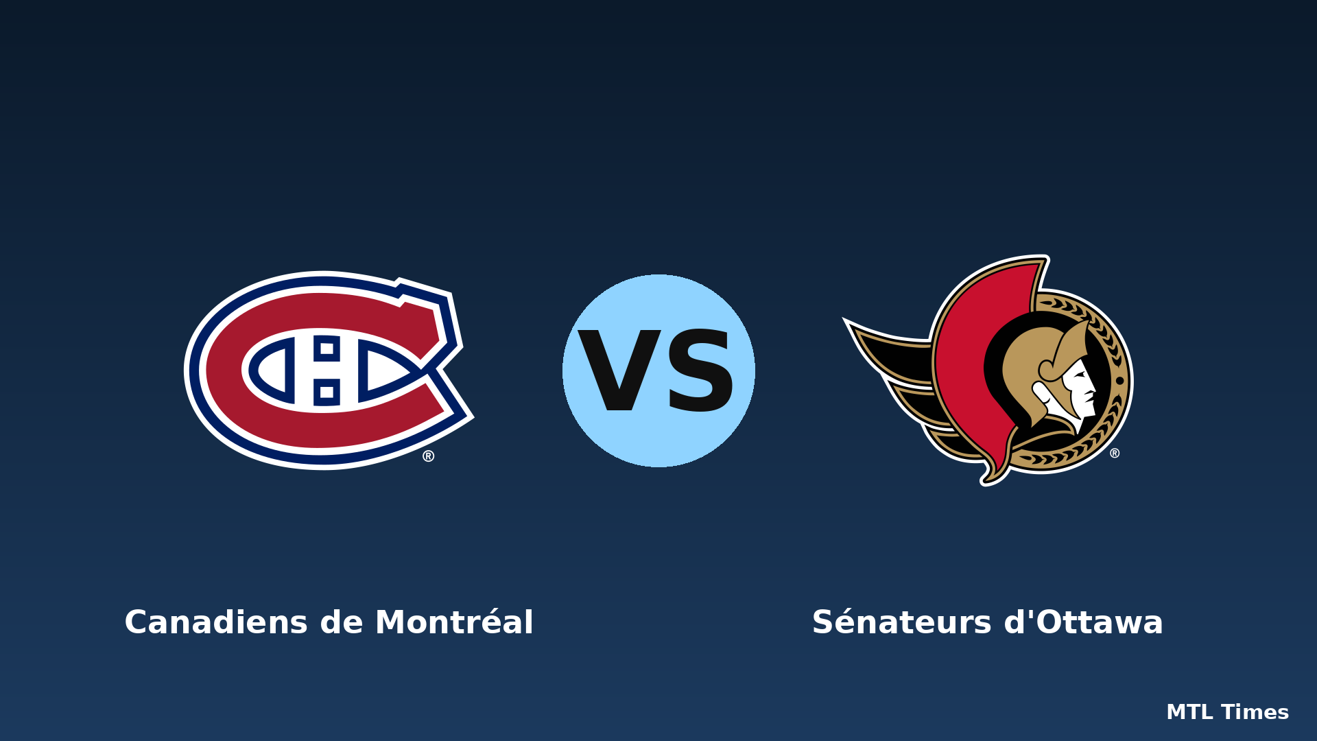 Generated matchup graphic: Canadiens de Montréal c. Ottawa Senators -- KAIRO editorial composite, not official event photography