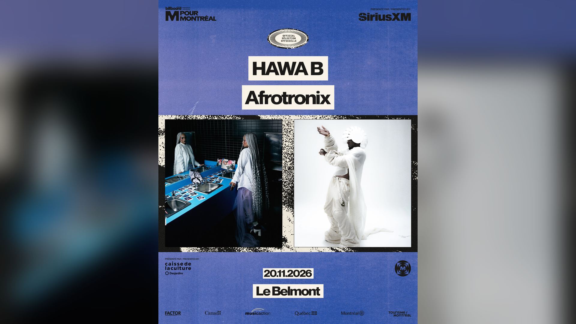 Affiche de SÉLECTION OFFICIELLE – M POUR MONTRÉAL : Afrotronix & Hawa B au Belmont à Montréal, le 20 novembre 2026