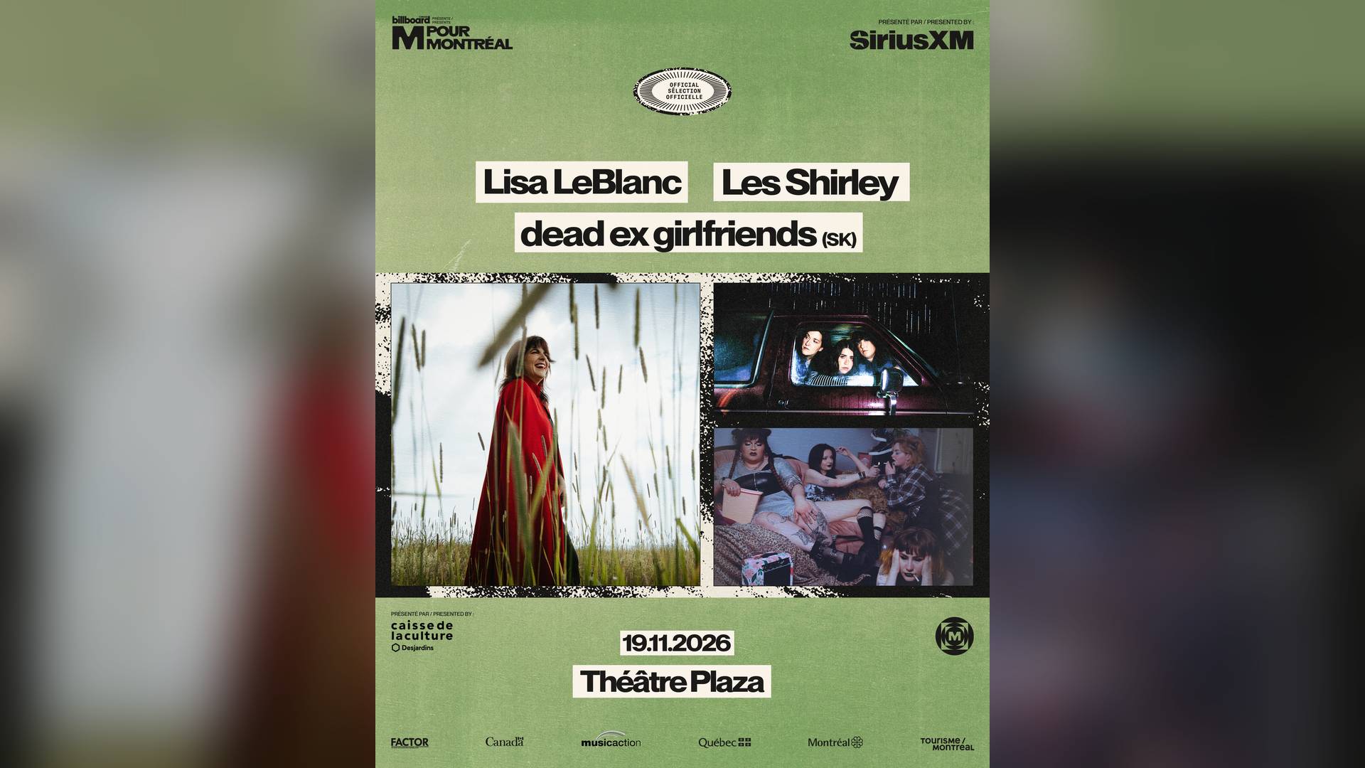 Affiche de SÉLECTION OFFICIELLE - Lisa LeBlanc, Les Shirley & dead ex girlfriends au Théâtre Plaza à Montréal, le 19 novembre 2026